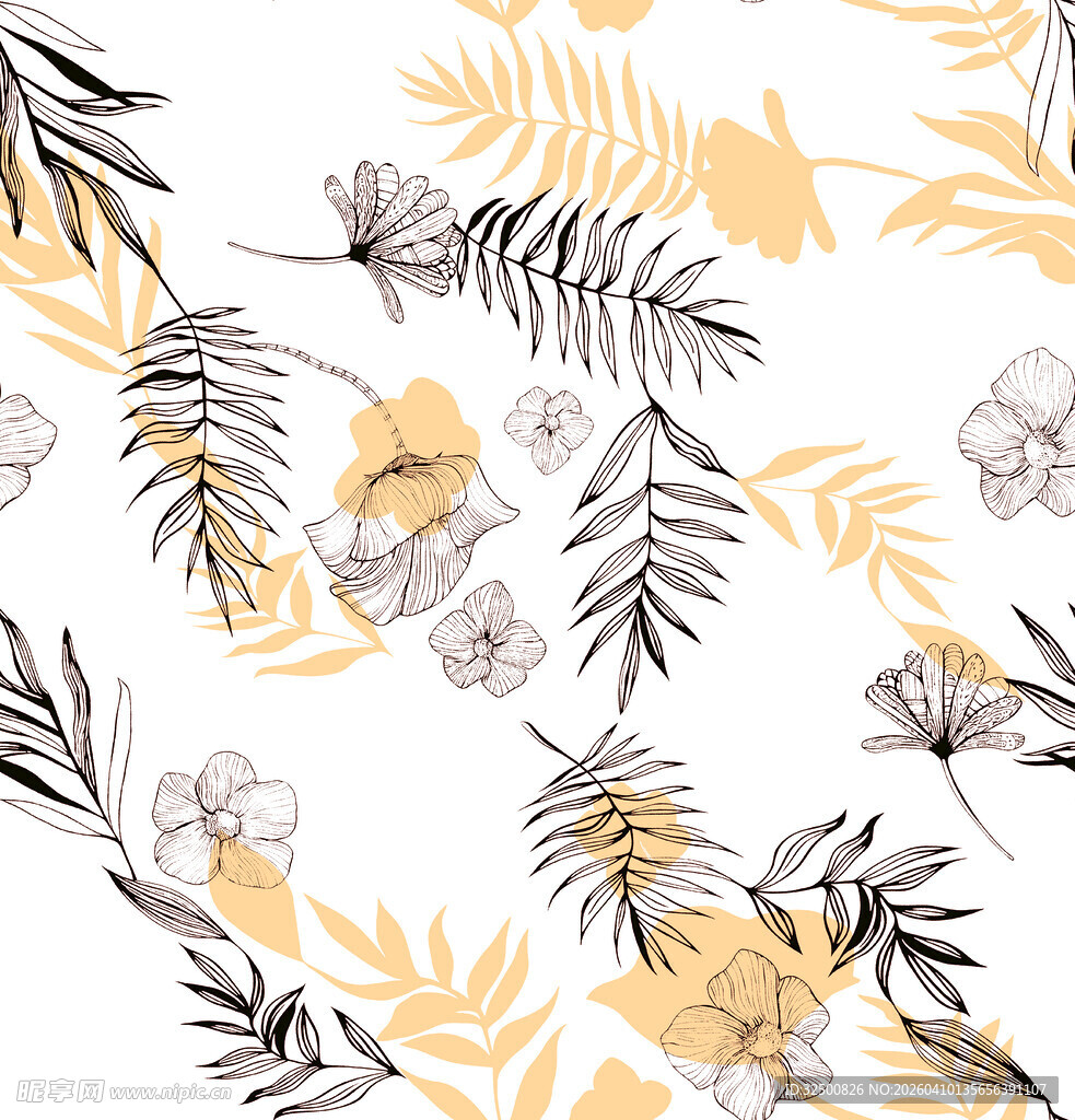 花卉植物无缝图案背景