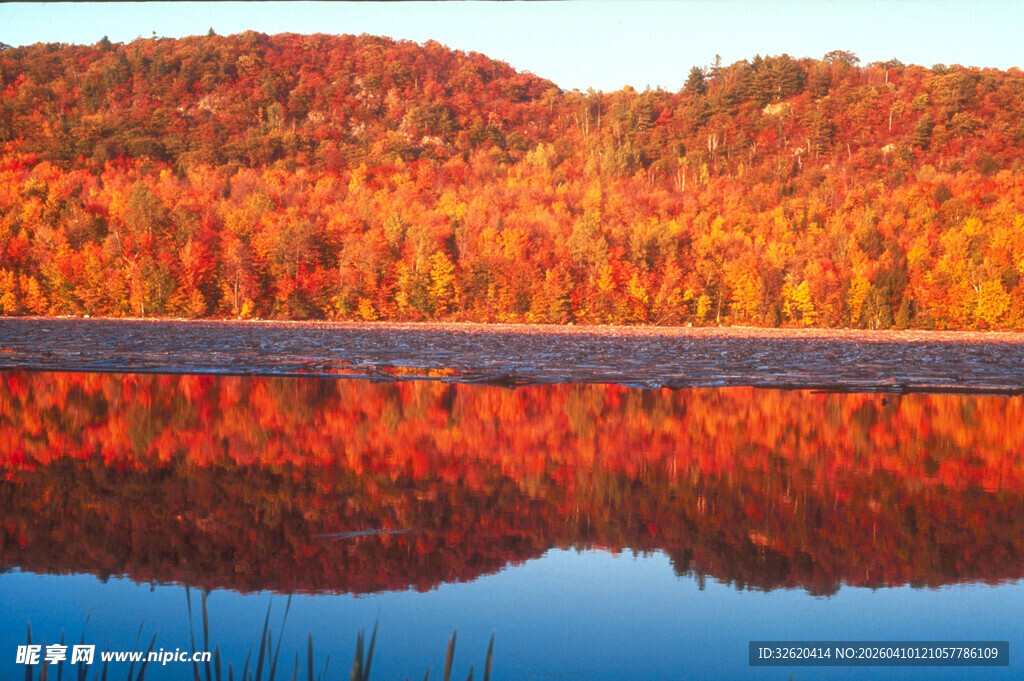秋日山林湖畔绚丽风光