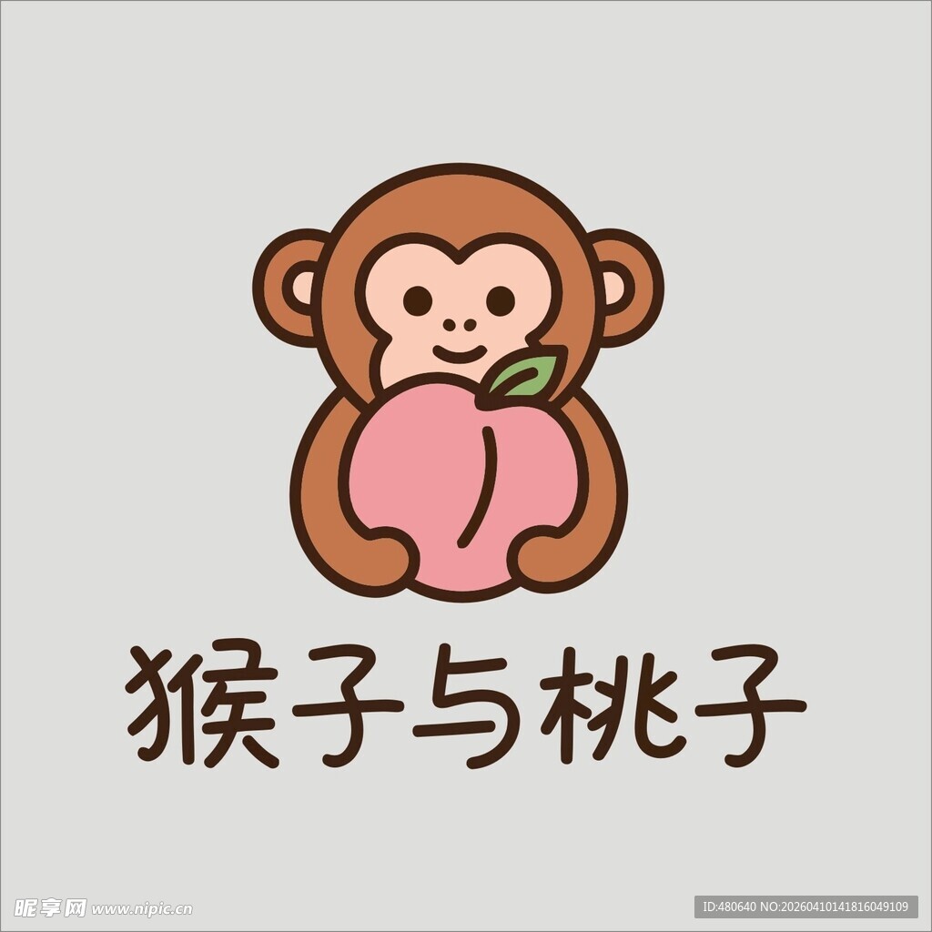 猴子抱桃卡通图案