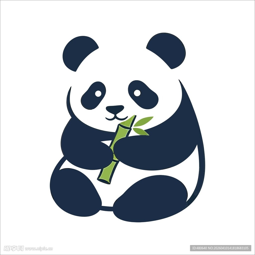 可爱熊猫吃竹子插画