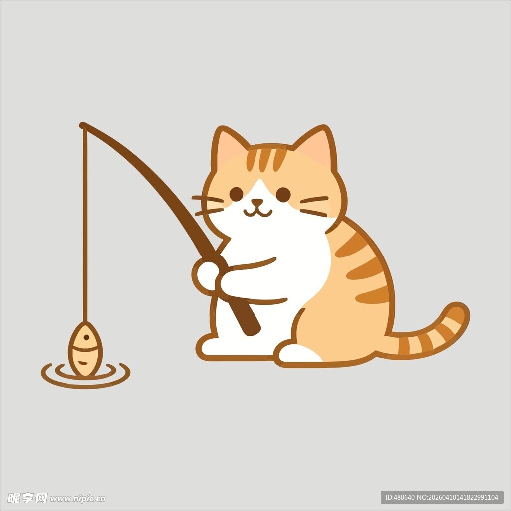 猫咪专注钓鱼萌趣瞬间