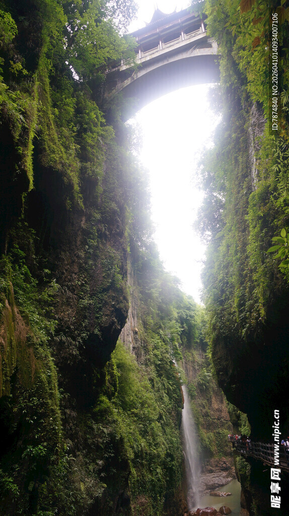 恩施峡谷间的桥梁与葱郁植被