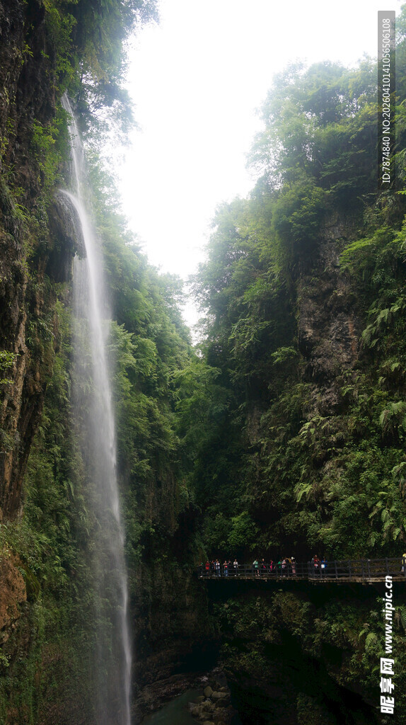恩施雨林中的壮观瀑布景观