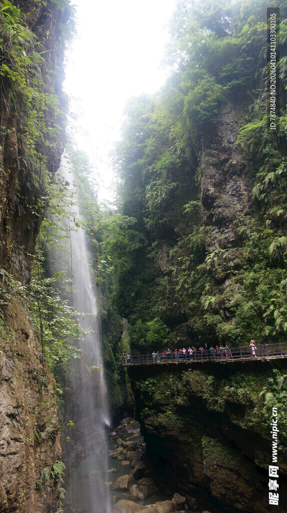 恩施山间栈道穿行于葱郁峡谷
