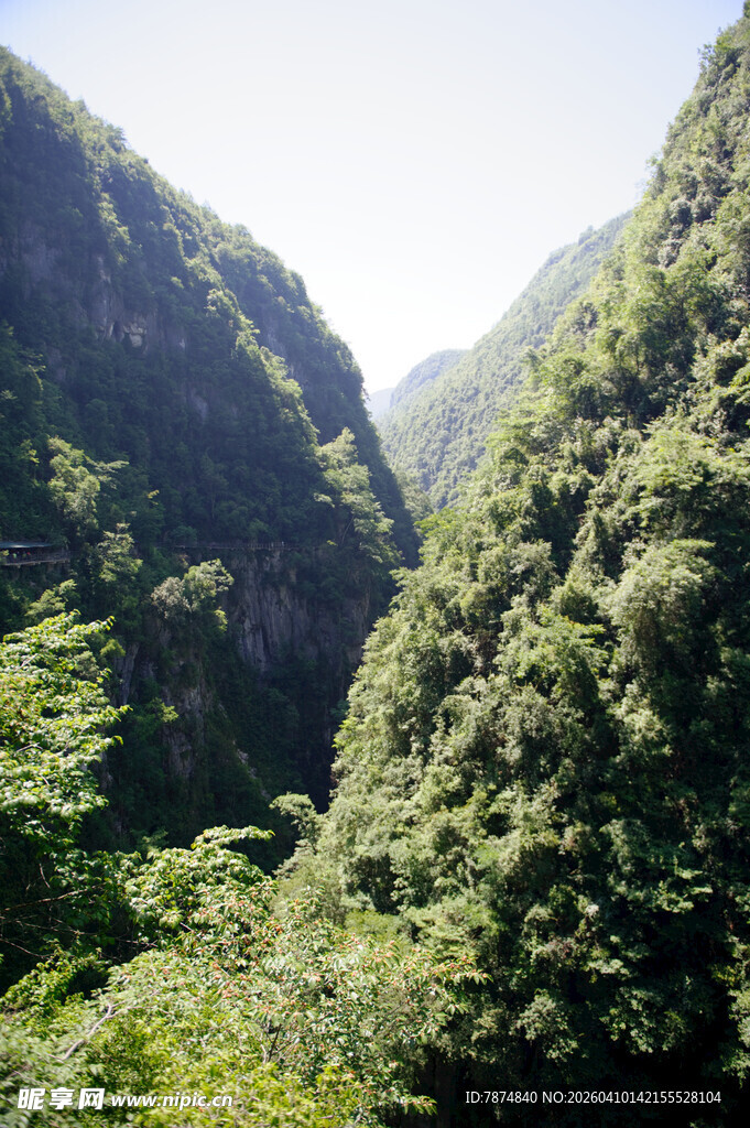 恩施山间绿意盎然的秀丽峡谷
