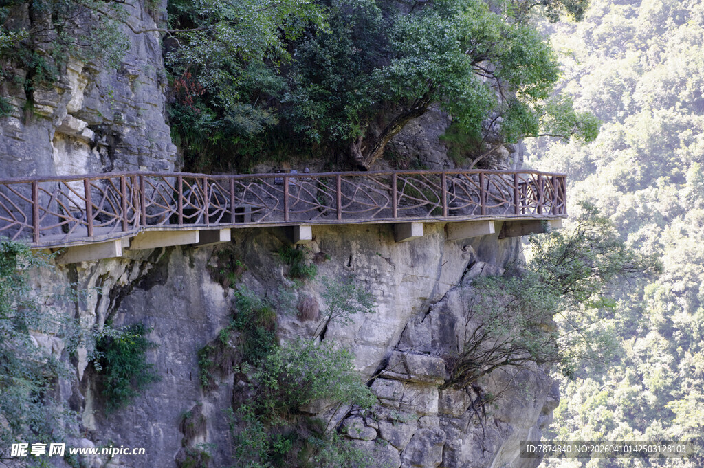 恩施悬崖边的木质栈道