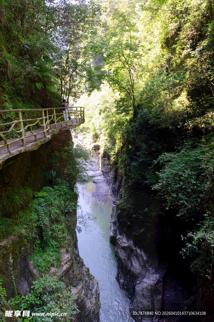 恩施山间幽径 溪流穿林而过