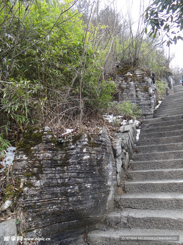 恩施山间石阶 绿意环绕之景