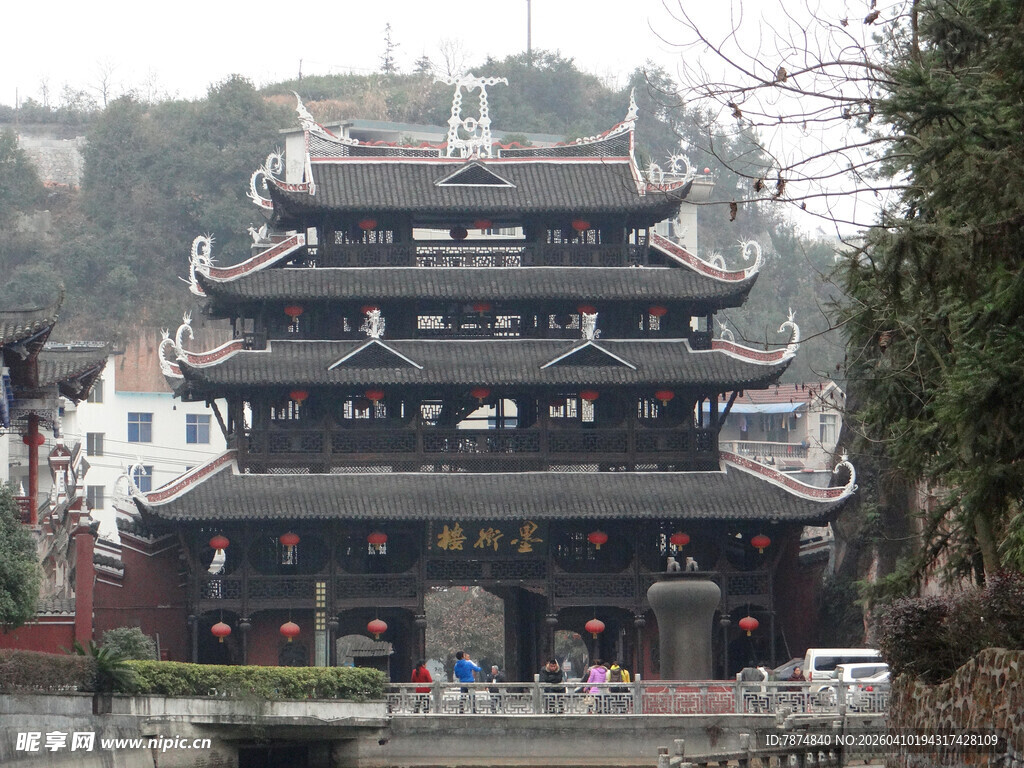 恩施中式古建筑楼阁景观