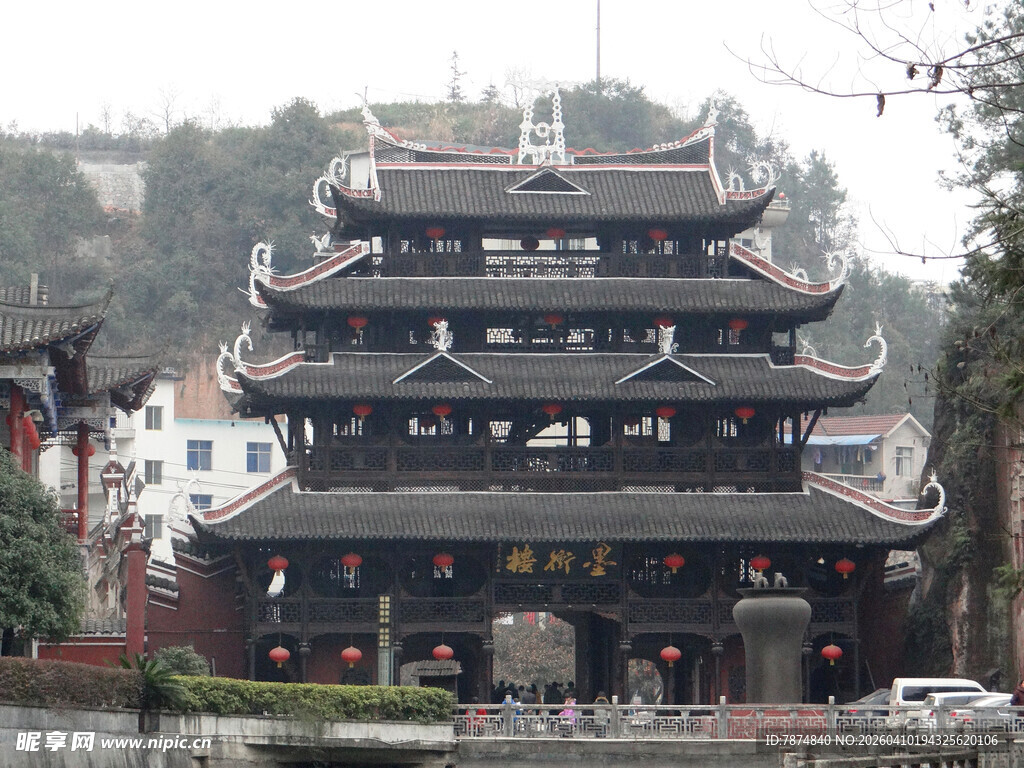 恩施中式古建筑塔楼景观