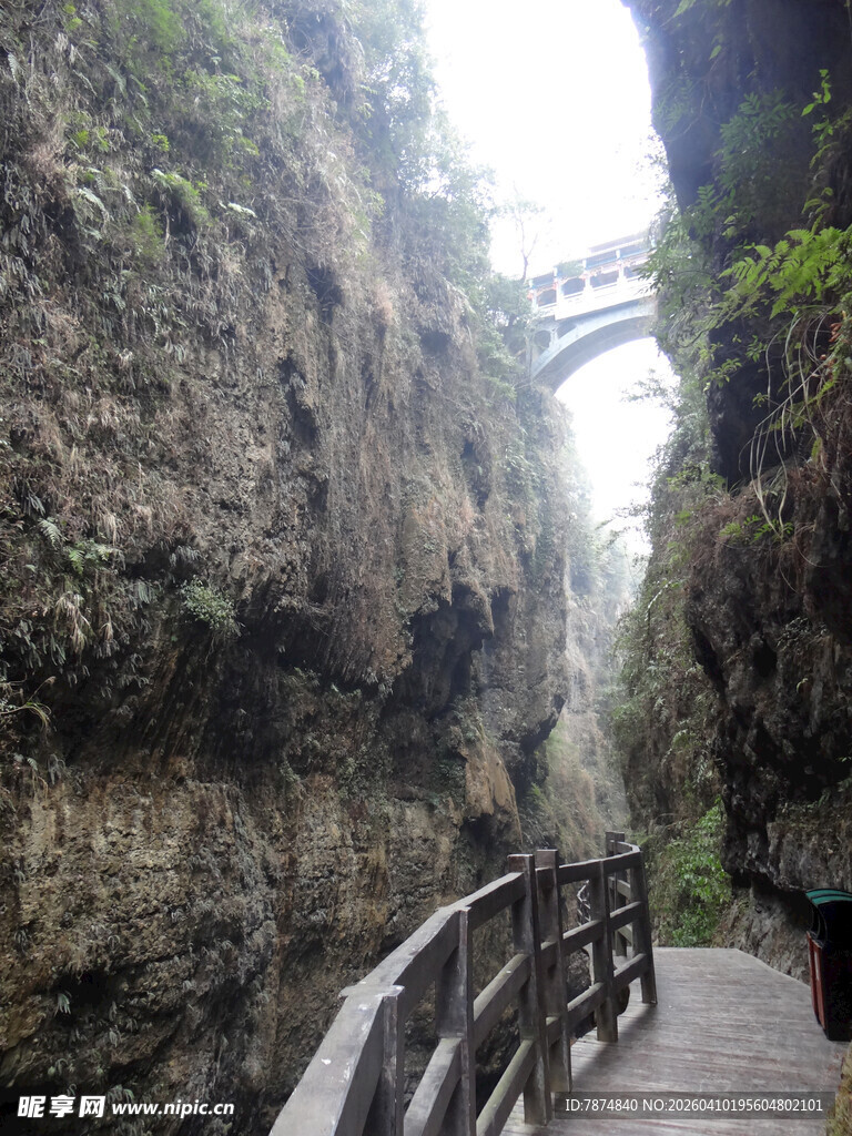 恩施山间栈道穿行于陡峭峡谷