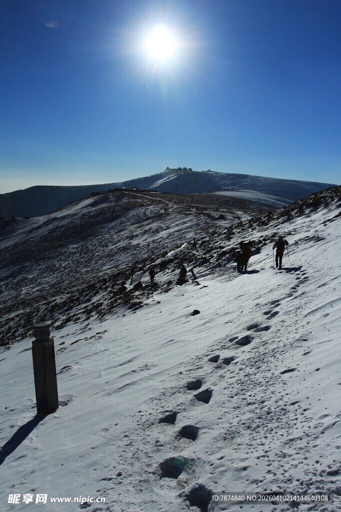 雪地足迹 阳光下的山间景致