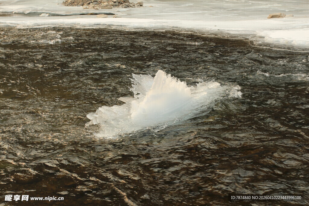 冰面破洞溅起白色冰花