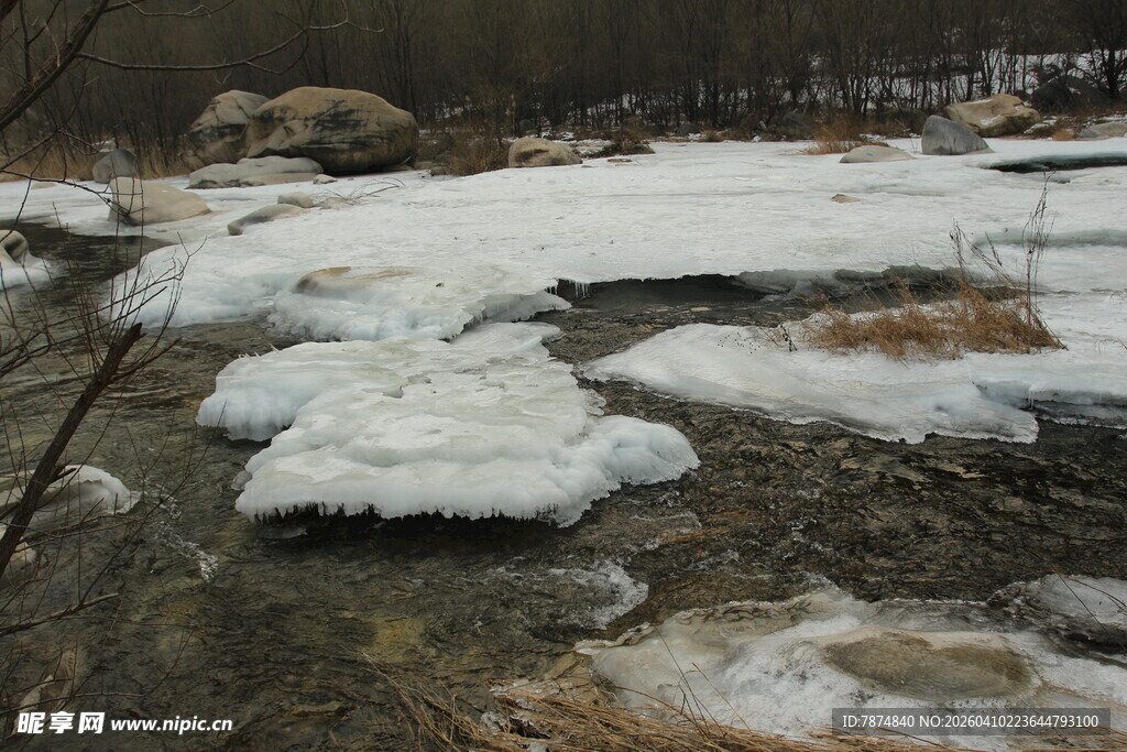 河岸残冰景象