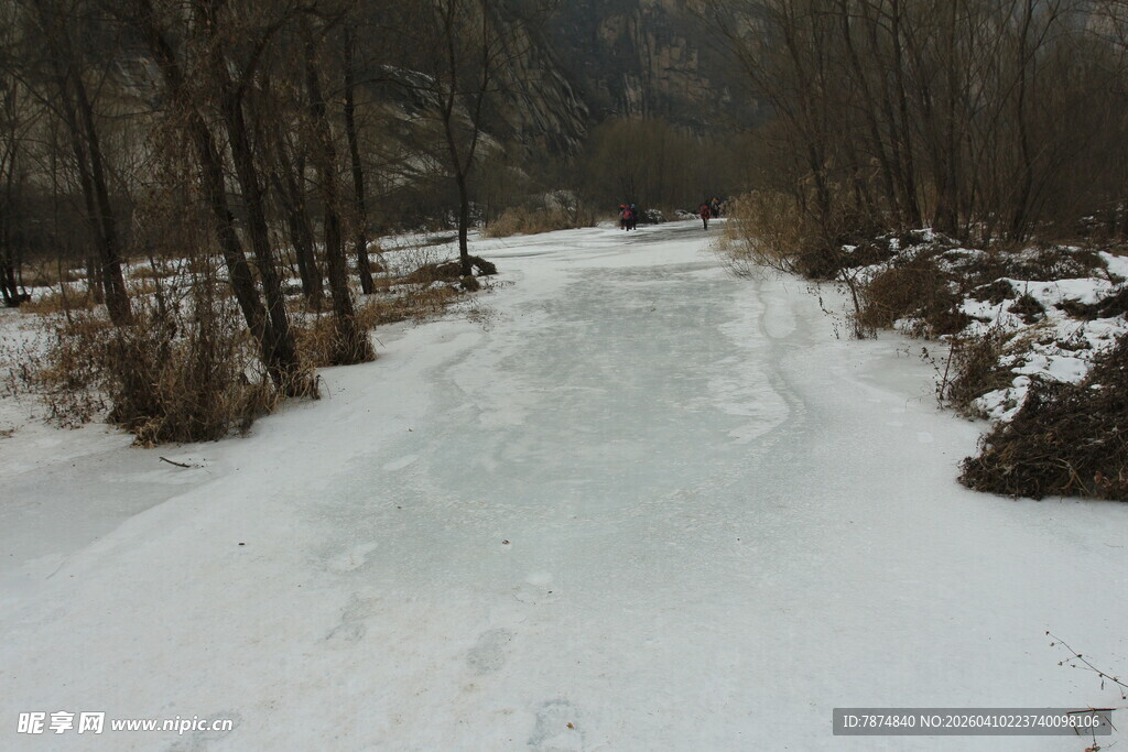 冬日雪覆林间小道