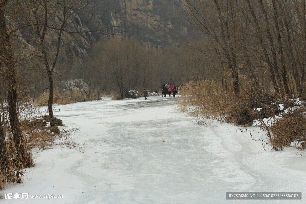 冬日冰封小路的静谧景象