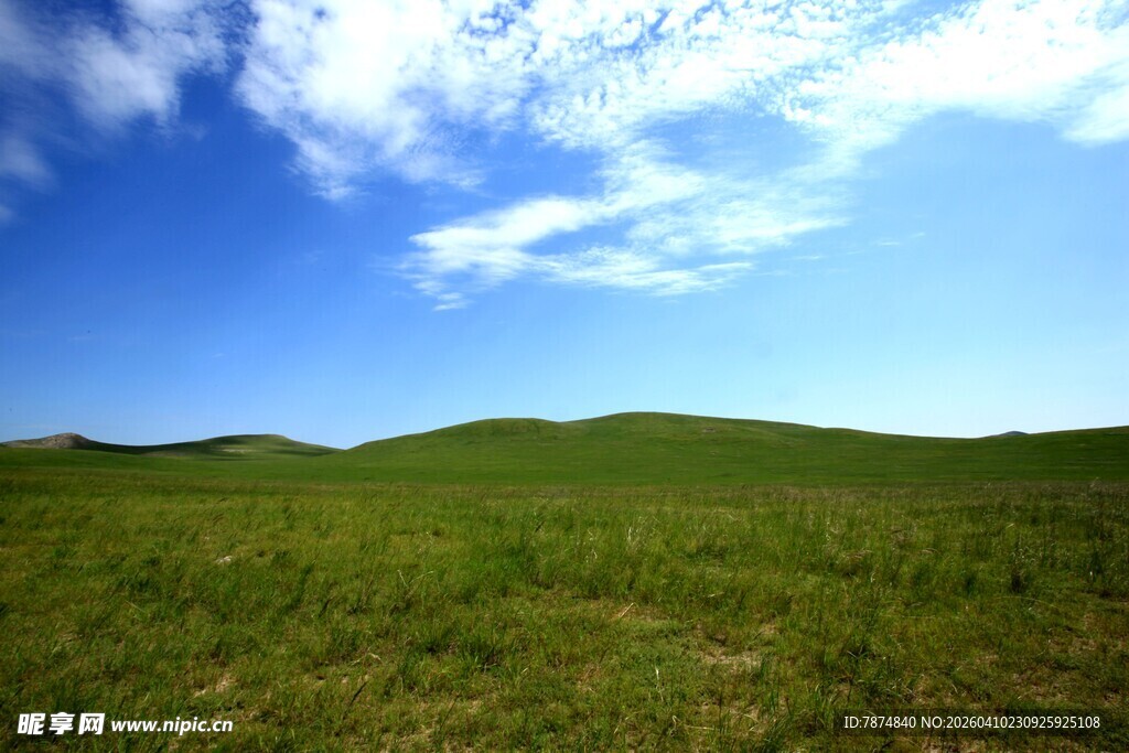 广袤草原 蓝天白云美景