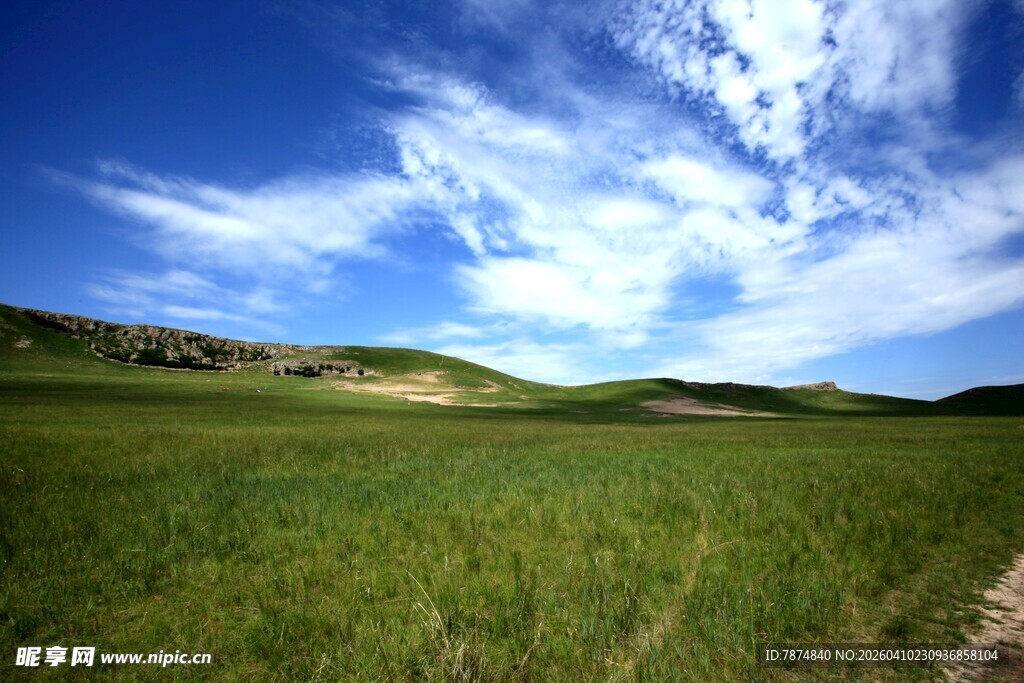 广袤草原与蓝天白云美景