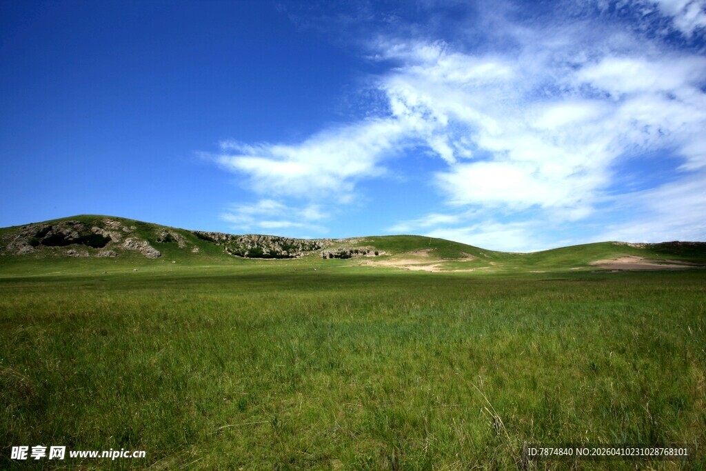 广袤草原与蓝天白云美景