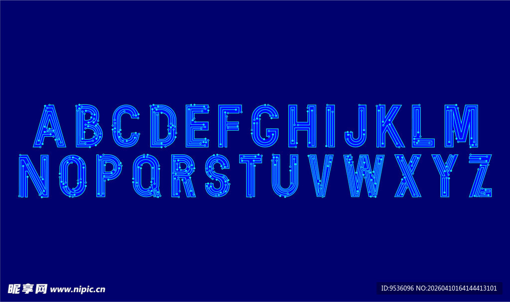 蓝色背景英文字母展示