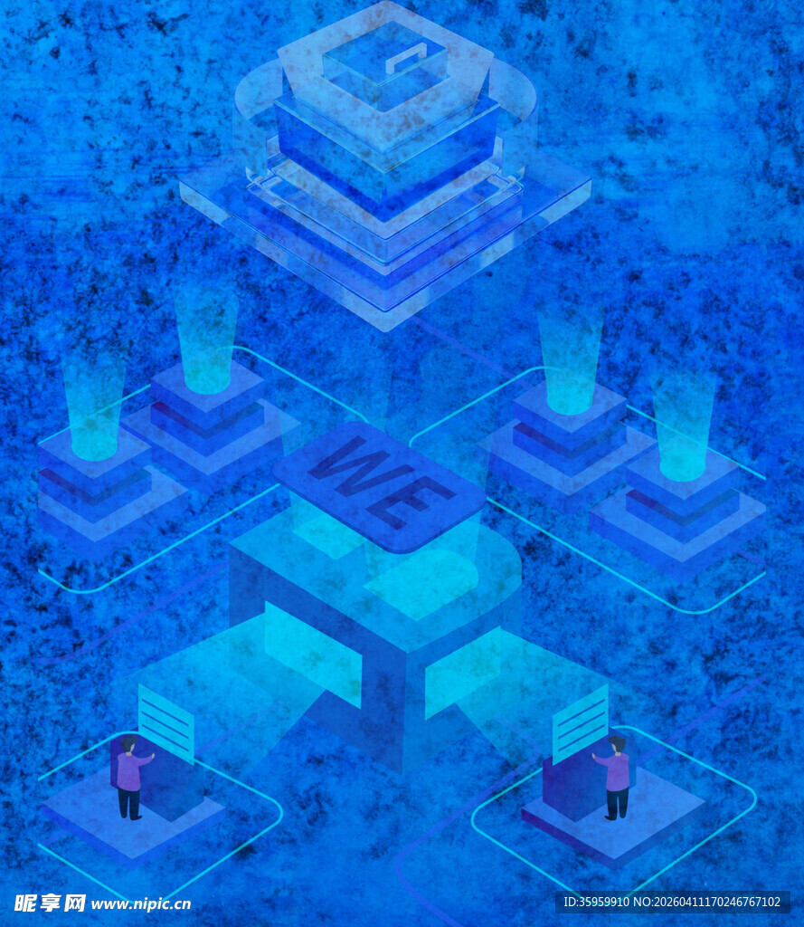 蓝色科幻风格立体建筑场景