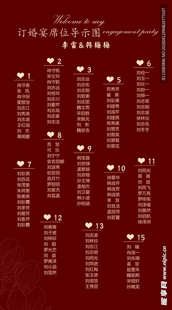 中式婚礼席位图设计模板