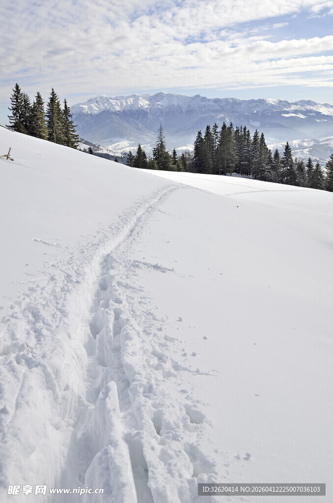 雪坡上的清晰滑雪轨迹