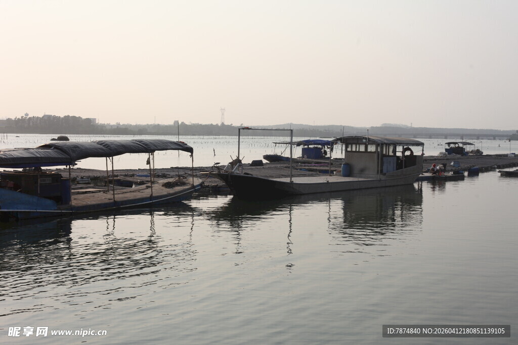 湛江宁静码头停泊船只景象