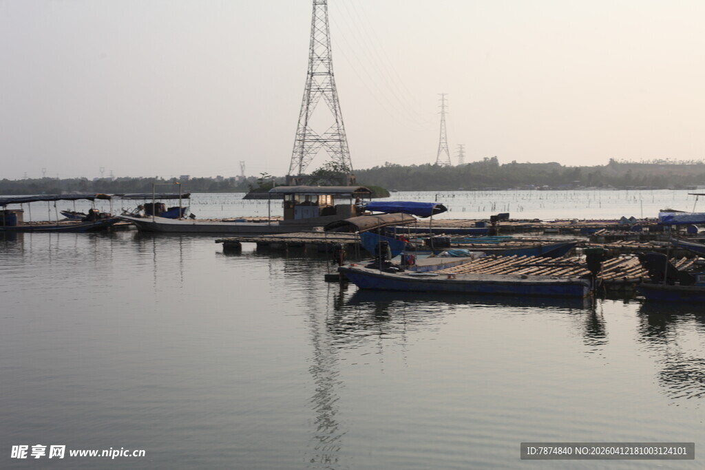 湛江港口停泊的船只与塔吊