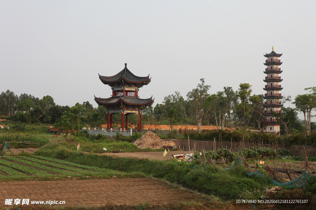 湛江田园中的中式古建筑景观