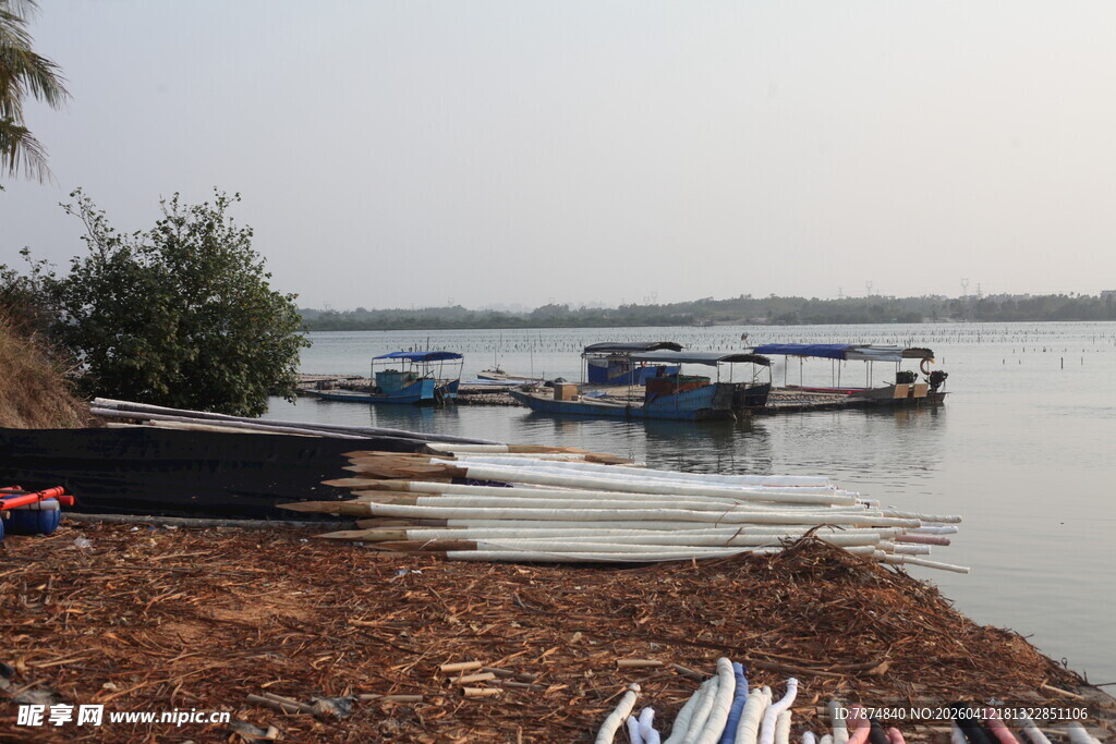 湛江岸边停泊的多艘船只