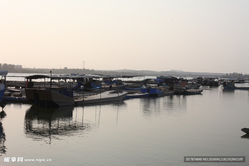 湛江宁静渔港 水面停泊众多船只