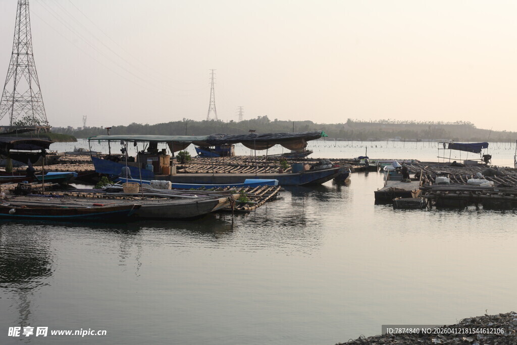 湛江宁静港湾中的停泊船只