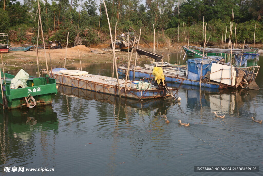 湛江岸边停泊的多彩船只