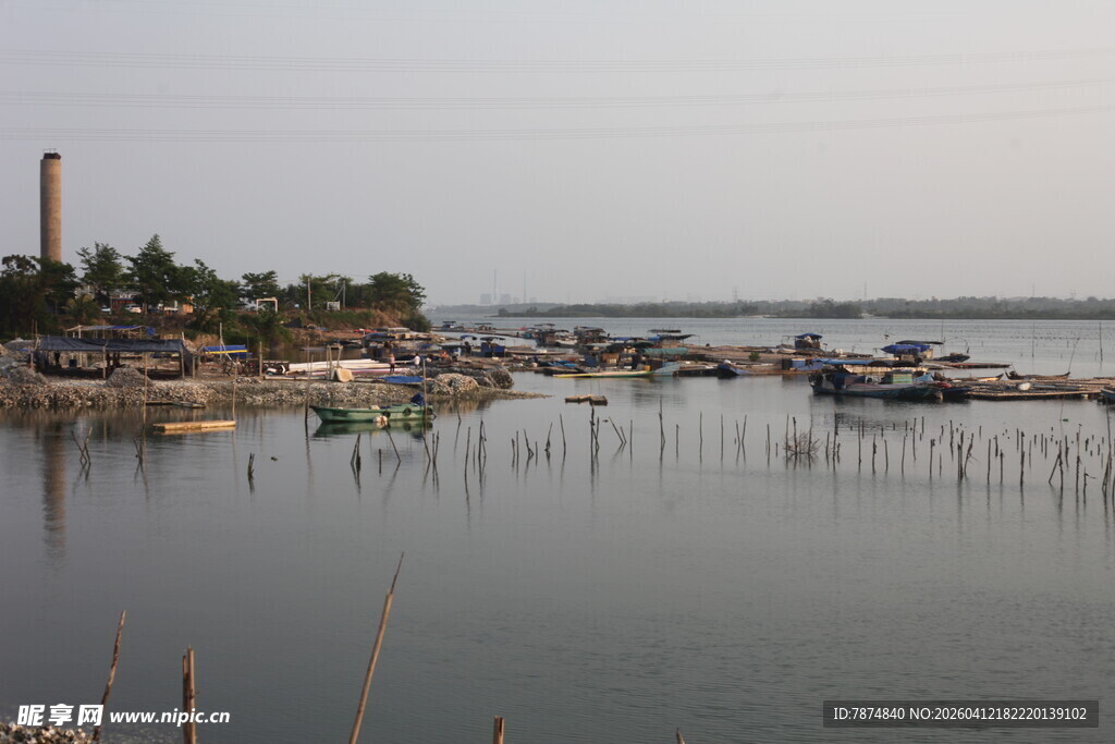 湛江宁静港湾渔船停泊景象