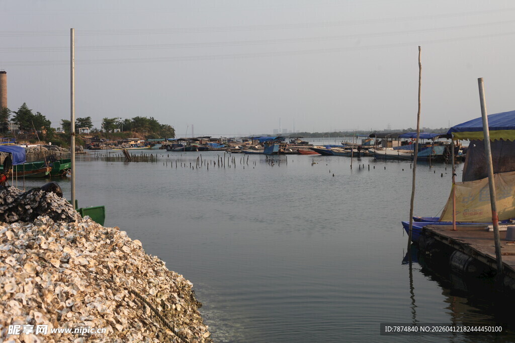 湛江宁静河畔停泊的船只