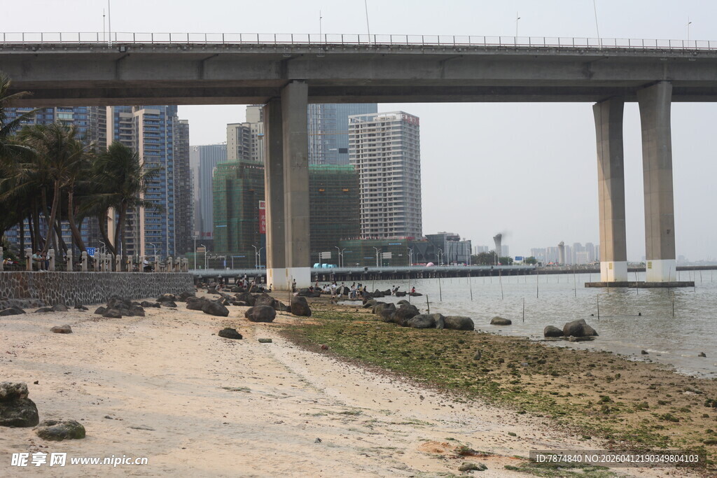 湛江城市桥畔河岸风景