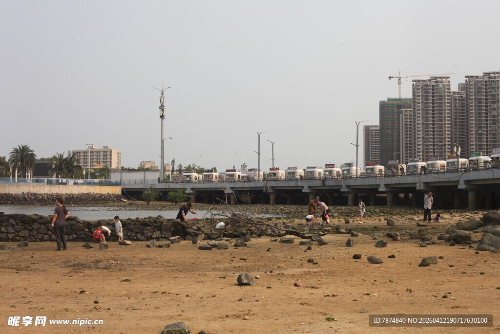 湛江城市施工中的荒地与桥梁