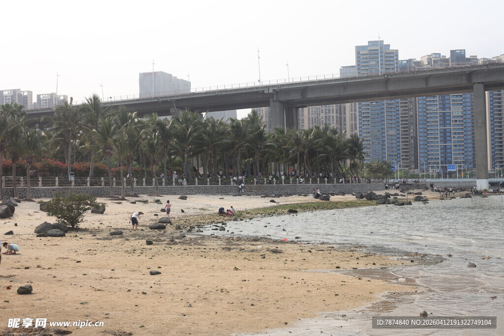 湛江城市沙滩与跨海建筑景观