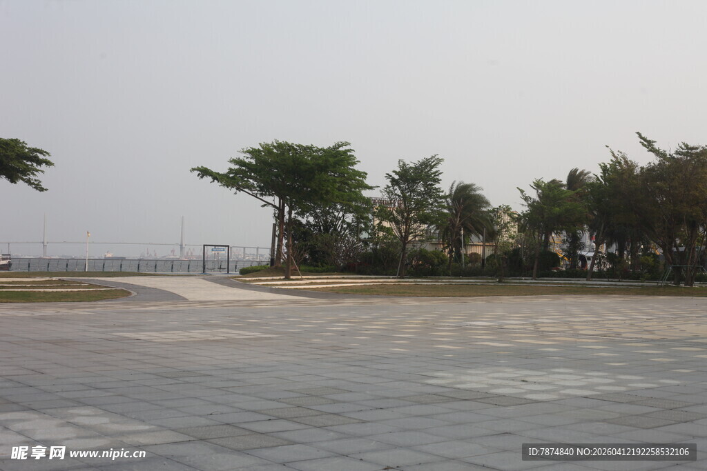湛江空旷广场与周边绿树景观
