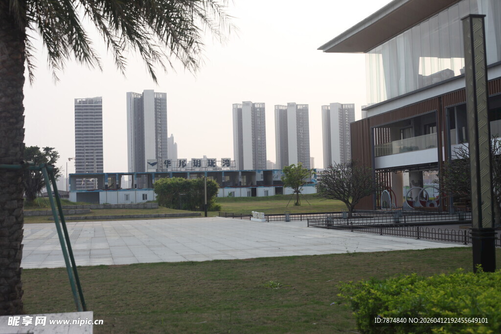 湛江现代都市景观中的建筑与绿植