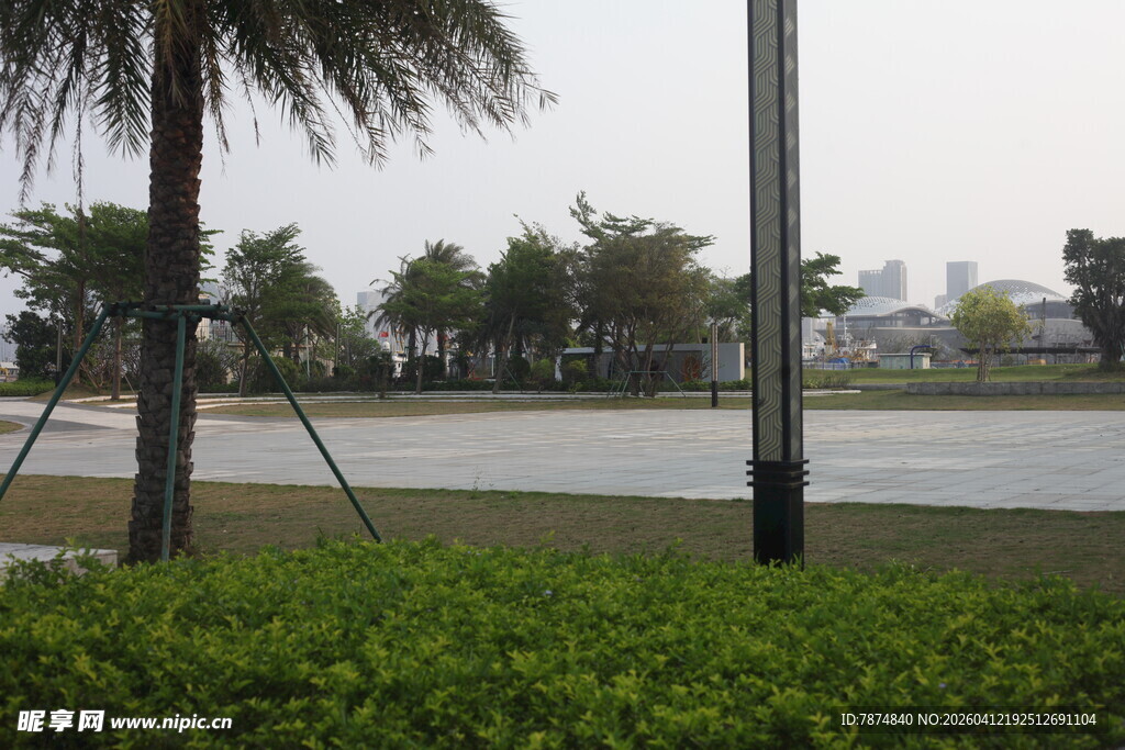 湛江湖边绿植与远处景致