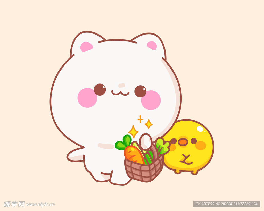 可爱小兔与小黄鸡共赏彩蛋