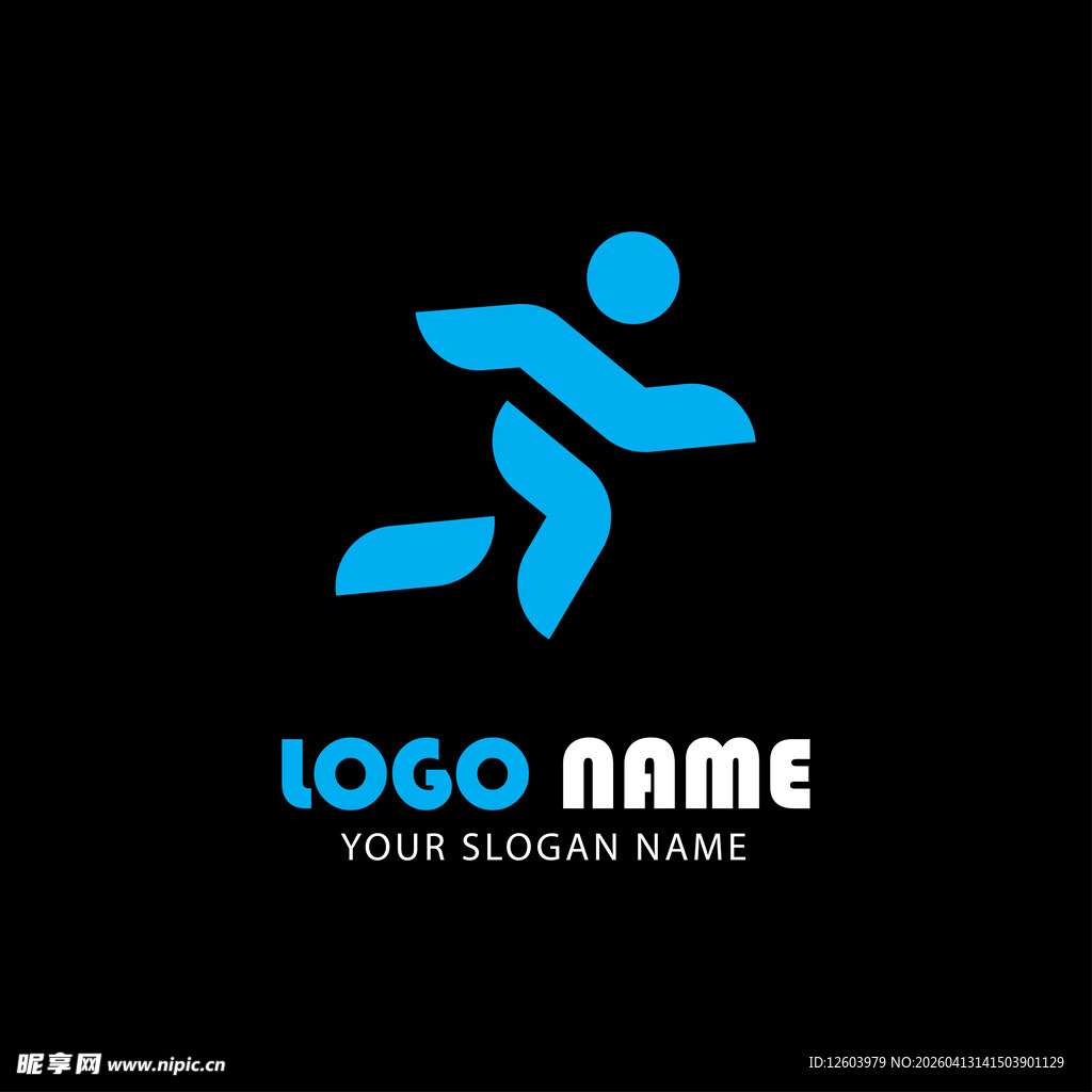 蓝色奔跑人形标志设计