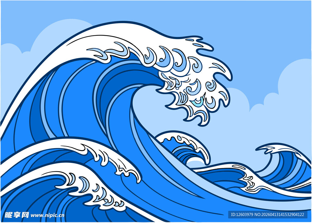 蓝色海浪插画