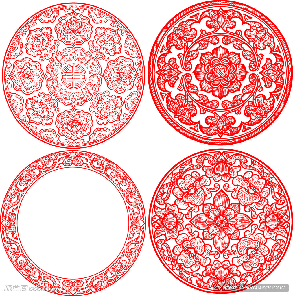 中式红色圆形传统花纹图案