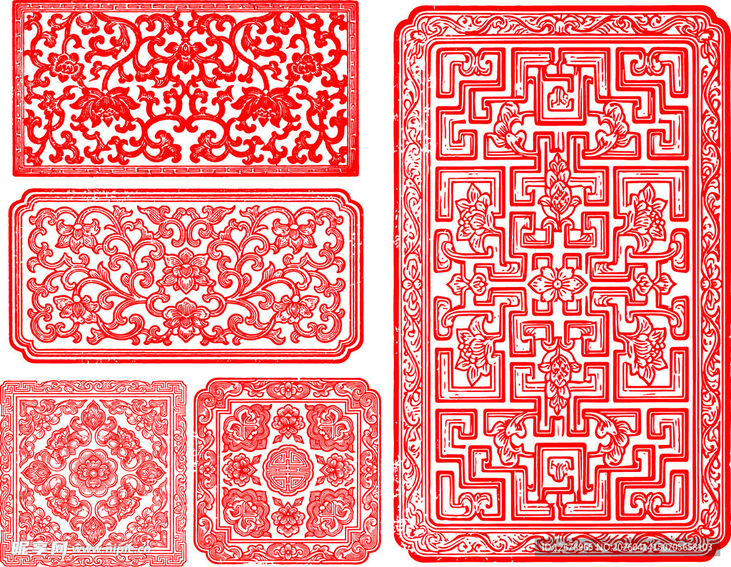 中式传统红色几何花纹图案