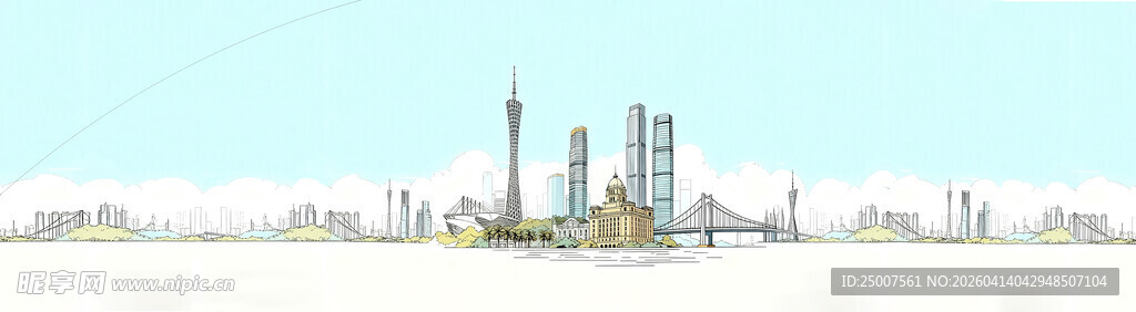 手绘城市背景线稿