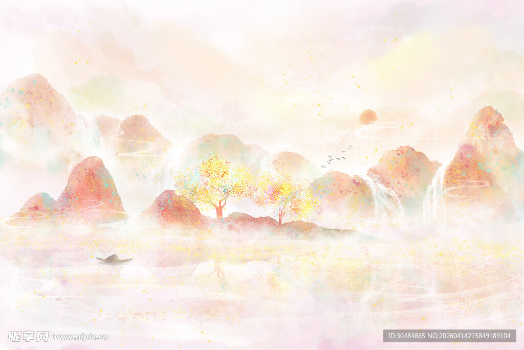 水彩山水背景