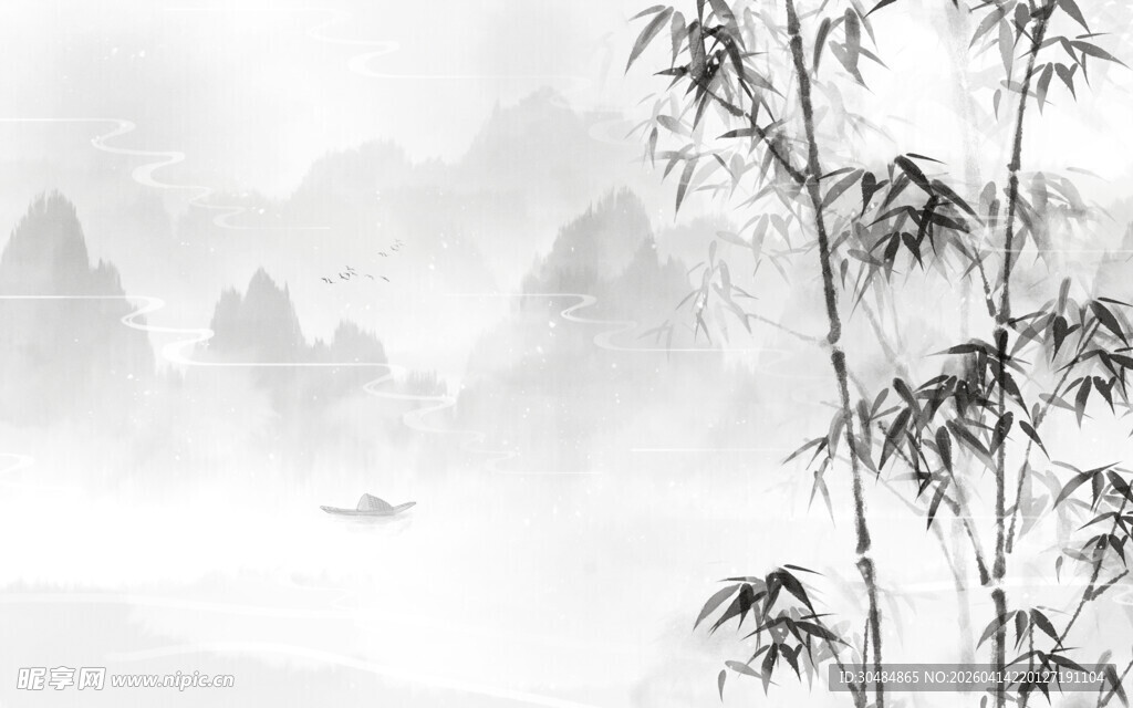 中国风水墨山水竹子背景